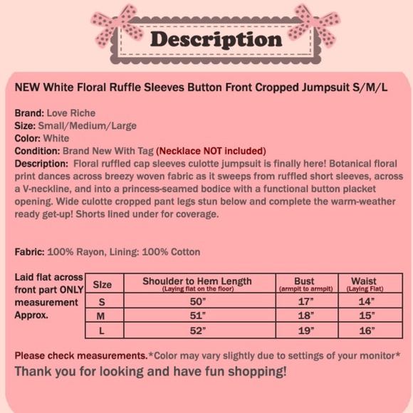 White Floral Button Front Culotte Crop Jumpsuit - Picture 8 of 8